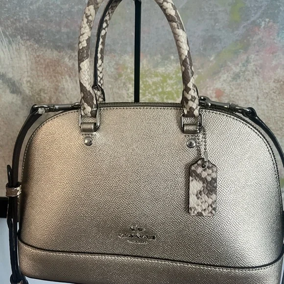Coach Gold Metallic and Python Embossed Domed Sierra Satchel - Picture 4 of 12